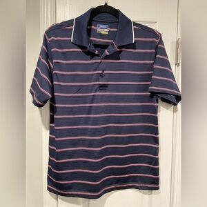 Jack Nicklaus Size S Navy Blue Salmon Stripe Stay Dry Golf Polo Shirt
